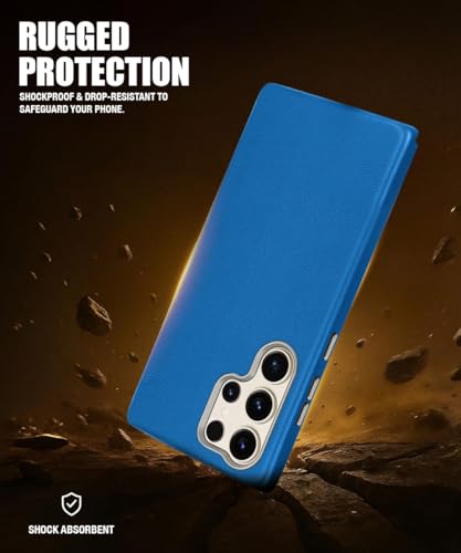Image of WOW IMAGINE Back Cover for Samsung Galaxy S24 Ultra 5G | Shockproof Tough Leather Texture Hard Mobile Case | Ultra Slim Non-Slip Grip | Inner Velvet Fabric | Metal Camera Ring - Blue