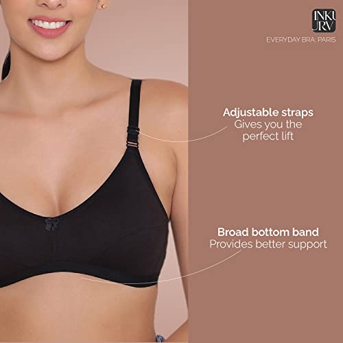 Image of INKURV Everyday Bra for Women's and Girls | Non Padded | Non Wired | Full Coverage Bra in Rich Cotton Fabric - Paris | Combo of 2 |