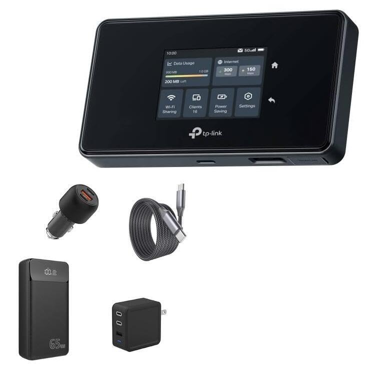 Charger Compatible with TP-Link M8550 5G Mobile Wi-Fi Router - PD Ultimate Charging Bundle (65W), Power Delivery AC Battery Car Power Bank - Jet Black