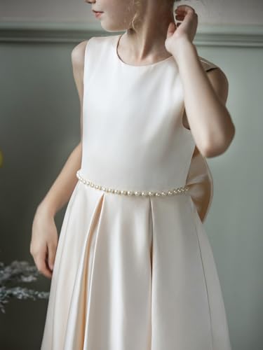 Girl's Glossy Satin Maxi Dress V-Back Formal Wedding Flower Girls Dresses Silky First Communion Gown4