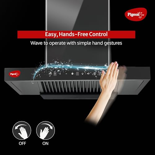 Image of Pigeon Atmos 75 cm BLDC T Shape Kitchen Chimney 1500 m3 /hr | Filterless Autoclean Kitchen Chimney | 12 Years Motor and 2 Years Comprehensive Warranty |Black | 9 Speed Touch Control + Motion Sensor
