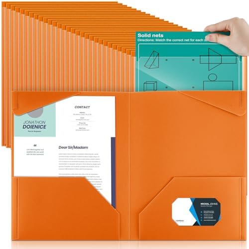 Henoyso 100 Pcs Plastic Folders with Clear Front Pockets Bulk Heavy Duty File Folders with 2 Pockets and Card Slot for Student Teacher Back to School Supplies Office Presentation (Orange)