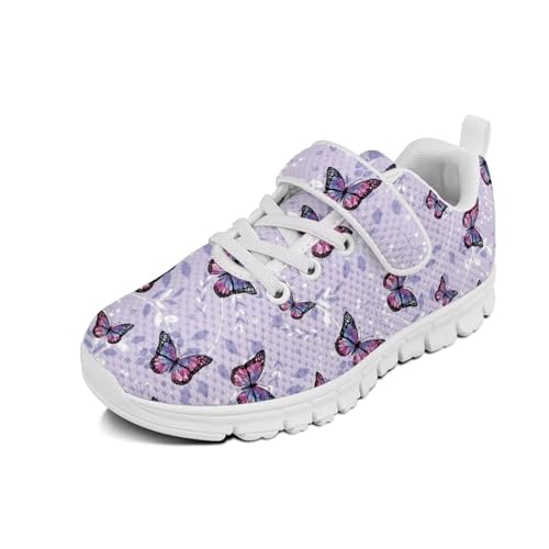 Little Kid Boys Girls Shoes Lightweight Mesh Breathable Adorable Running Sneakers for Little Kid and Big Kid Butterfly Pattern（White Sole）