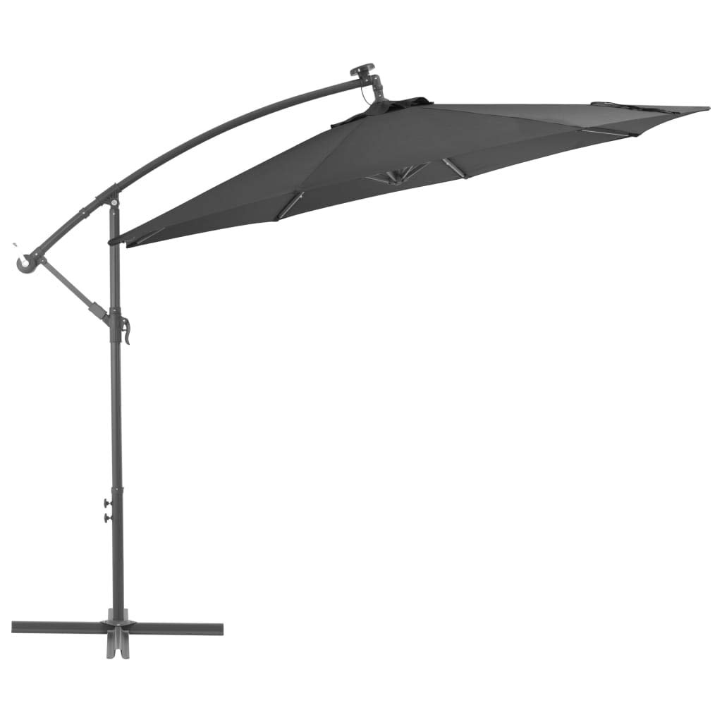 Festnight Sombrilla Voladiza Parasol Excentrico Sombrilla de Jardín con Luces LED y Poste Acero 300cm Antracita