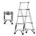 Telesladder Multi-Purpose Aluminum Extension Ladder - Lightweight Portable Space-Saving Foldable Climb for Home Office Roof & Daily Use - Strong & Durable Design