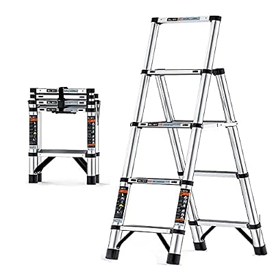 Telesladder Multi-Purpose Aluminum Extension Ladder - Lightweight Portable Space-Saving Foldable Climb for Home Office Roof & Daily Use - Strong & Durable Design