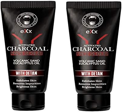 eXx Activated Charcoal Tan-Removal Face Scrub, 200 gm (PACK OF 2) for Men and Women | Eucalyptus essential oil | Volcanic Sand