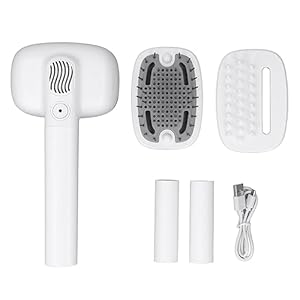 Grooming Blow Dryer, 2 in 1 Pet Hair Dryer Dog Grooming Dryer Adjustable 2 Temperatures Settings with Slicker Brush for Small Medium Dogs Cats (White)