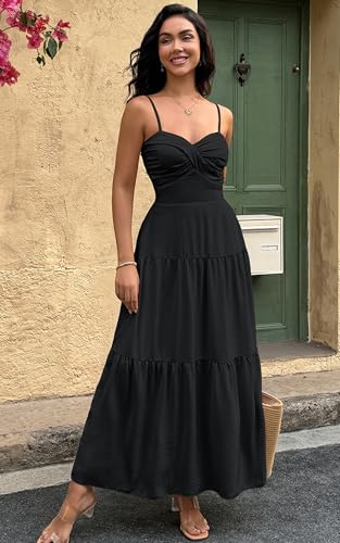 Image of ECOWISH Women's Summer Strapless Maxi Dress 2026 Off Shoulder Hollow Out Smocked A Line Tube Tiered Long Dresses