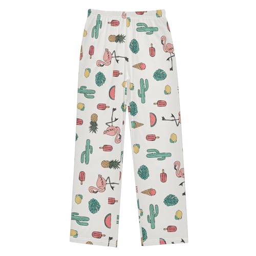 Flamingo Cactus Ice Cream Boys Long Pants Soft Trousers Elastic Waist Kids Lounge Bottoms with Pockets S-XL