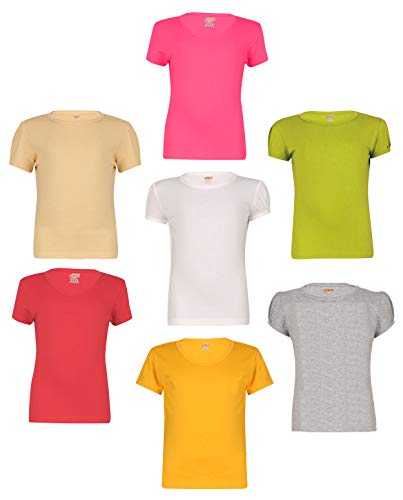 Image of SINI MINI Sinimini Girls Half Sleeve Cotton Round Neck Tshirt with bio wash (Pack of 7).