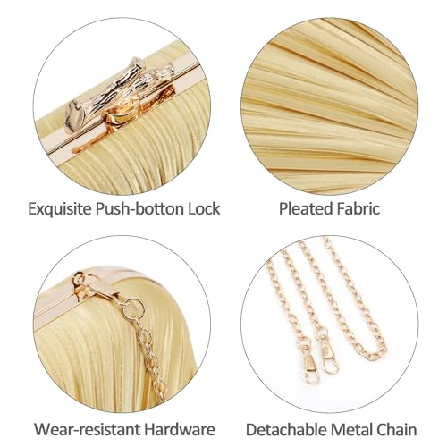 Image of Gold Clutch Purses for Women, Branch Clasp Pleated Evening Bag, Wedding Handbag for Prom, Cocktail & Formal Events