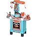 HOMCOM Cocina de Juguetes para Niños Mayores de 3 Años con 33 Accesorios Juegos de rol Luces y Sonidos Educativo 64x29x87 cm Azul