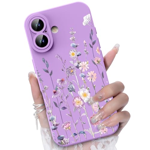 CASBST for iPhone 16 Phone Case, Colorful Floral Pattern, Purple
