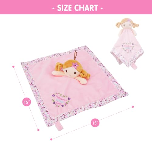 Image of June Garden Lily Baby Lovey Blanket for Girls, 15 x 15 in Soft Security Blanket with Toy Attachment Strap