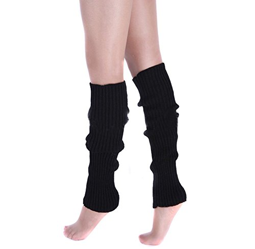 Ewanda Store Women 80S Ribbed Leg Warmers Knitted Wool Crochet Long Boot Socks For Party Dance Sports Yoga Accessories,Black #TOP1