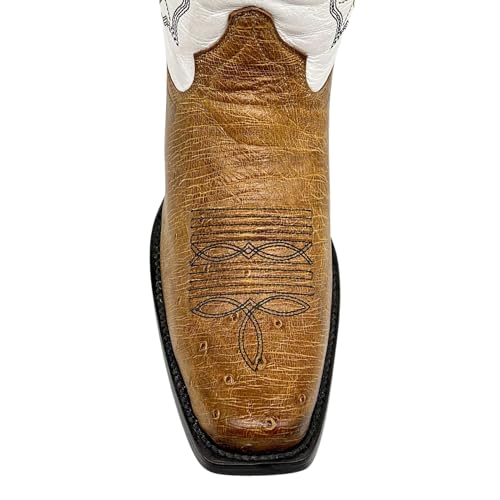 Image of Vaccari Men's Brooks Genuine Smooth Ostrich Leather NCAA Athletics Embroidery Western Cowboy Boots