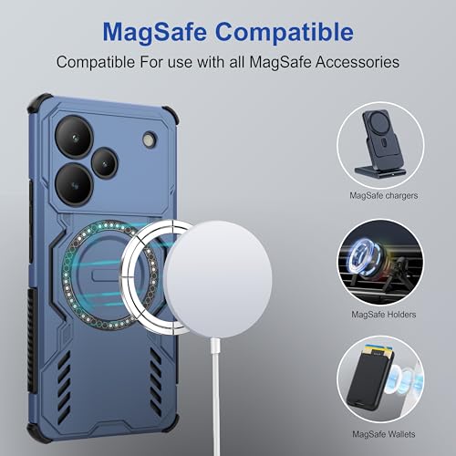 Image of amazon basics Back Case Cover for Realme P4 Pro 5G | Magnetic Case with Built-in Metal Ring | Supports MagSafe Charger, Wallet & Car Mount | Shockproof Hybrid PC + TPU | Blue