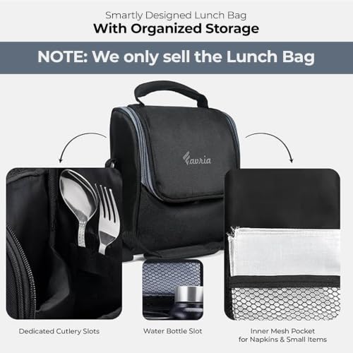Image of Favria Insulated Lunch Bag for Office Use Men Women | Fits Up to 3 Lunch Boxes with Space for Sauce Box, Water Bottle, Cutlery & Napkin | Tiffin Box Carry Bag with Handle Strap (Executive Pro Black)
