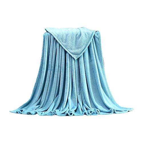 Couverture de velours de corail de flanelle de couleur unie, jet de lit en microfibre de luxe doux pour couette de sieste de bureau intérieur extérieur de canapé-lit (Lake Blue , 16.7x27.5 inch ) Cover