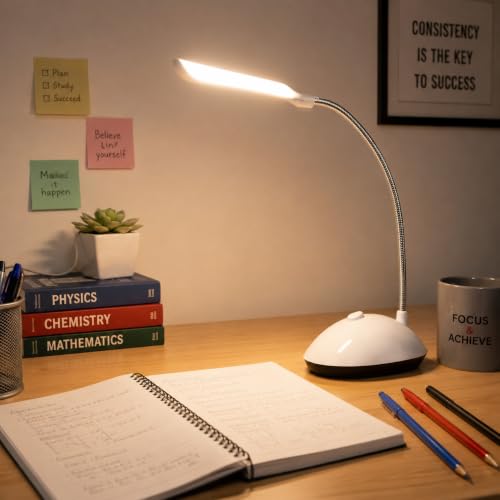 Image of Desk LED Lamp, Modern Swing Arm Desk Light, Eye Caring Table Lamp, for Bedside Reading, Study, Home & Office, 3 AAA Battery Powered(Not Included), White LED Color, Random Body Color, Pack of 2