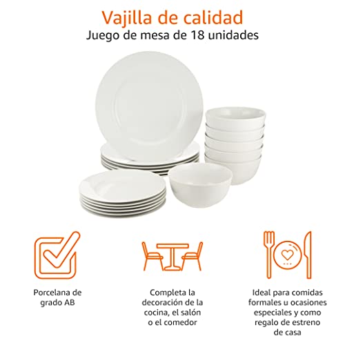 Miniatura 2 de Amazon Basics Vajilla para 6 personas (18 Unidad), Blanco