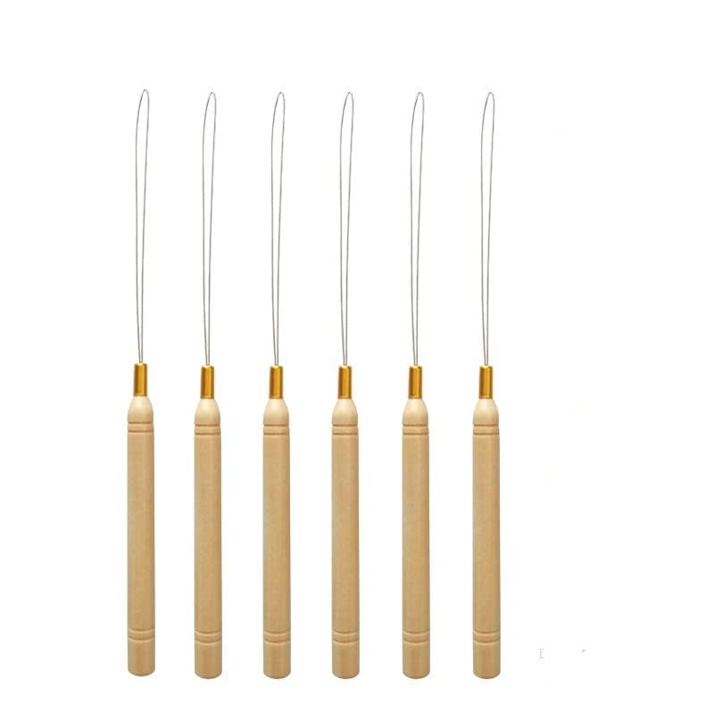 6Pcs Micro Ring Hair Extension Loop Needle Threader Feather Hook Tool Wire Pulling Hook Tools for Silicone Microlink Nano Beads Cold Fusion (6Pcs)