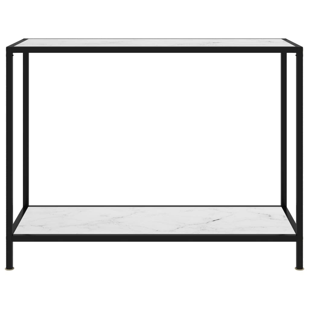 Stolik konsolowy biały 100 x 35 x 75 cm ze szkła hartowanego i stali malowanej proszkowo, stolik pomocniczy z półką zapewnia dodatkową przestrzeń do przechowywania, łatwy w pielęgnacji i