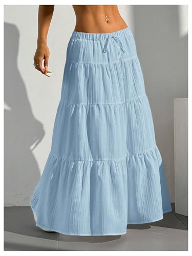 Image of Verdusa Women's Long Maxi Skirt Boho Flowy Flared Ruffle Skirts 2026 Beach Vacation Summer Going Out Outfits