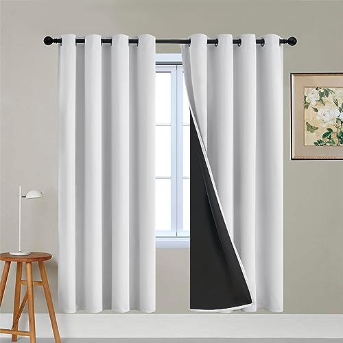Image of Yakamok 100% Blackout Curtains 72 Inches Long, 2 Thick Layers Heat and Full Light Blocking Soft Thermal Insulated Drapes for Bedroom(52 inch Wide Each Panel, Greyish White, 2 Panels) | Blackout Curtains for Bedroom /Living Romm Full Light Blocking Soft Thermal Insulated Drapes for Bedroom 52 inch Wide Each Panel