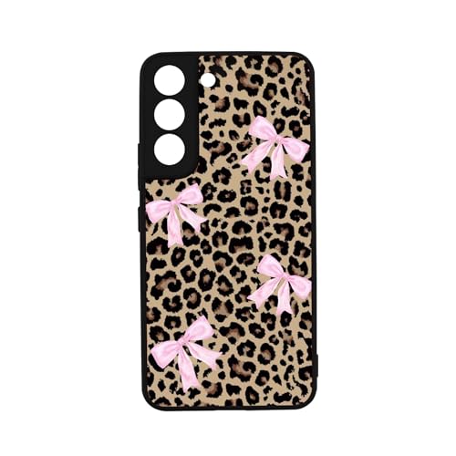 qizjio Preppy Cheetah Leopard Print Phone Case Shockproof Protective Coquette Bow Phone Cover for Samsung Galaxy S22