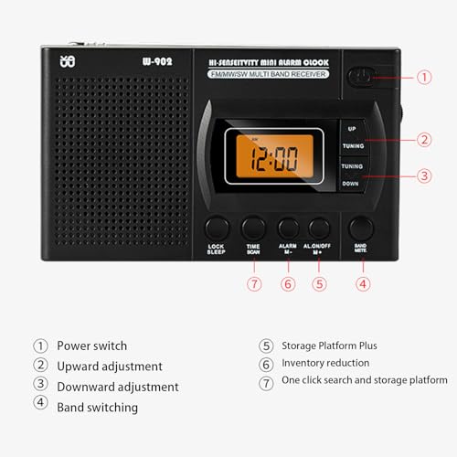 Genérico Radio Portátil, Radio Despertador Am/FM, Unciona con Pilas, Radios Reloj Digital, Radios Analógica con Altavoz Grande para El Hogar Y Exteriores - imagen 2