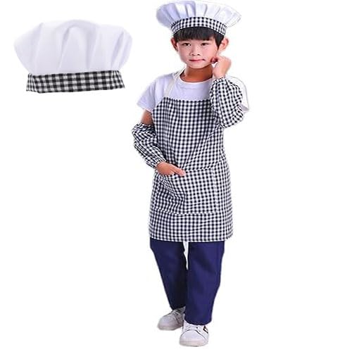 Fancyclub Polyester Children Chef Costume Baby Chef Apron + Hat For Kids Dress|| Chef Cook Apron Costume (6-7 Years, Black Check Apron With Sleeves) (B0CJ3HN5CL) Amazon Price History, Amazon Price Tracker