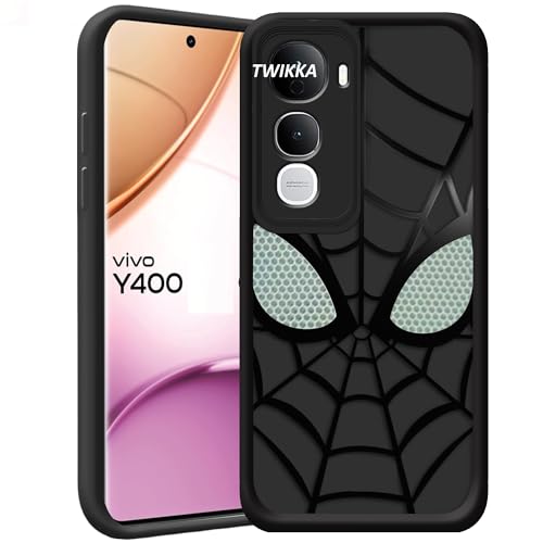 Image of Stylish Spider Back Case Cover Compatible for Vivo Y400 5G | Spidey Face Mask Case | Soft Silicone | Camera & Full Body Protection | Shock Proof | (Black)