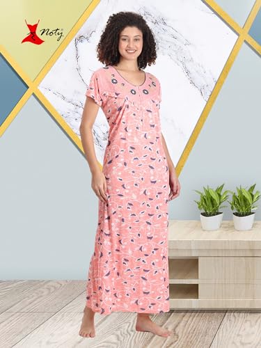 Image of Noty Women's- Maternity | Feeding | Nursing | Nighty /Maxi /Gown- Poly Viscose Knits Fabric- Embroidery, Printed, Zip on Both Sides