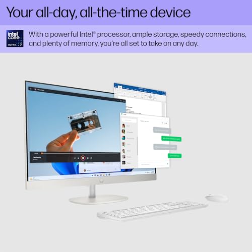 Image of HP 27-inch All-in-One Desktop Computer - FHD Touchscreen, 64GB DDR5 RAM, 4TB SSD, Intel Ultra 7-155U, Intel UHD Graphics, Windows 11 Pro, Wi-Fi 6, HDMI