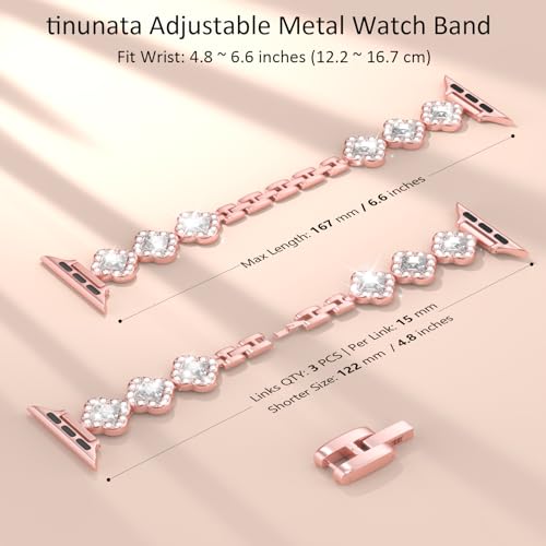 tinunata Watch Band for Women Compatible for Apple Watch 42mm 44mm 45mm 49mm Series Ultra 3 2/11 10 9 8 7 6 5 4 Slim Bling Rhinestone Bracelet iWatch Bands Strap for Womens Rose Gold, Floral by tinunata - Used condition - Image 5