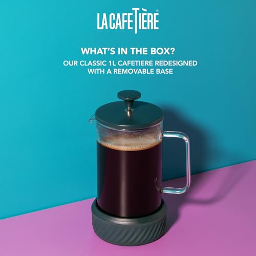 La Cafetière Zero 8 Cup Green Colour Cafetière, No Mess Coffee French Press Heat Resistant With Glass Handle and Removable Silicone Base, Easy To Clean, Gift Idea for Coffee Lovers
