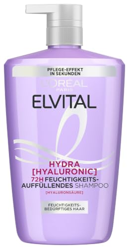 LOréal Paris Elvital Hydra Hyaluronic feuchtigkeitsspendendes XXXL Shampoo für glänzendes Haar Hyaluron Shampoo für einen Feuchtigkeitsboost & Schutz langanhaltende Feuchtigkeit und Pflege 1000ml