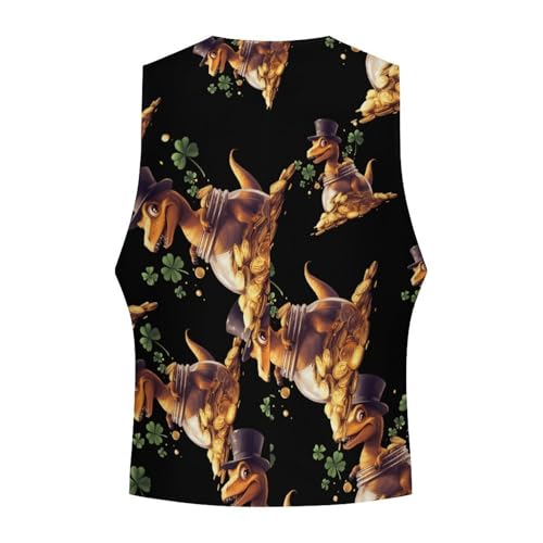 St-Patricks Day Dinosaur Men's Suit Vests Business Formal Dress Vest V-Neck Waistcoat for Wedding Casual 5