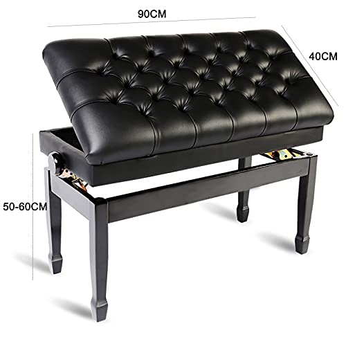 Banc de piano réglable noir avec compartiment de rangement intégré