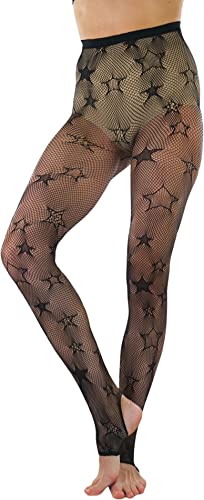 Image of ToBeInStyle Women's Single Floral Lace Fishnet Tights Footless & Stirrup Design