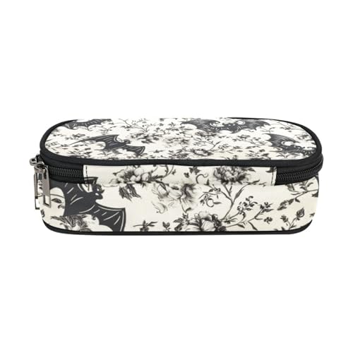 Image of ANANGTEE Bat Flowers Pencil Pouch Case for Teen Girls Boys Goth 10 | Large Capacity School Stationery Accessory Pen Box 3 Zippers, Office Organizers Soft Travel Toiletry