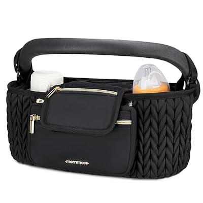 mommore Stroller Organizer with Insulated Cup Holders, Adjustable Stroller Caddy with Detachable Phone Bag, Stroller Accessories Fits for Uppababy, Doona, Jogger, Britax (Black)