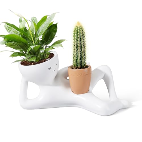 Sederikun Face Planters Head Funny Succulent Garden Pots Cute Planters for Indoor Plants Double Flower Pot with Drainage for Plant Lovers Gift (Yellow)