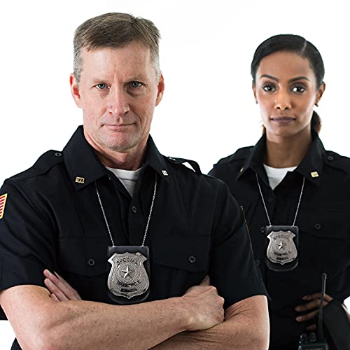 Sadnyy Police Badge Holder Neck Chain Leather Badge Security Card Holder with Inside ID Storage for Police, Firefighter, Detective(Rectangle)