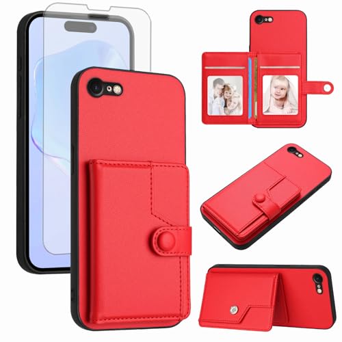 Étui iPhone SE 2020 rouge Asuwish anti-rayures avec vitre écran et fentes RFID
