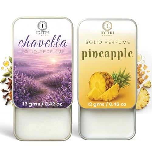Image of IDITRI EXPORT Solid Perfume |pineapple&Chavella Alcohol Free Wax Perfume Balm, Long Lasting | Pocket Tin 12g, Pack Of 2| Non Greasy Smooth Glide, Travel Friendly Men And Women