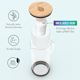 pH Restore Glass Alkaline Water Filter Jug - 3.5L Filter Water Jug with Multi-Stage Filtration, Reduces Fluoride Chlorine & impurities, Water Filter Cartridge Included, Pitcher Jug For High pH