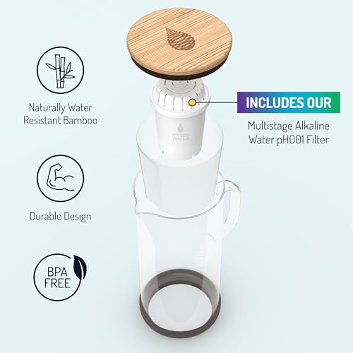 pH Restore Glass Alkaline Water Filter Jug - 3.5L Filter Water Jug with Multi-Stage Filtration, Reduces Fluoride Chlorine & impurities, Water Filter Cartridge Included, Pitcher Jug For High pH